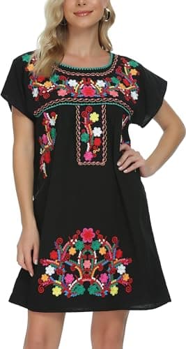 YZXDORWJ Women's Mexican Embroidered Short Sleeve Dress
