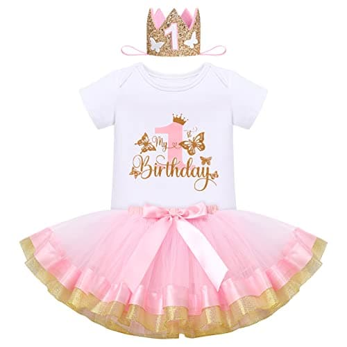 ODASDO Baby Girl First Birthday Outfit with Flower Print Tutu Skirt & Crown