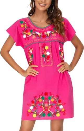 YZXDORWJ Women's Mexican Embroidered Short Sleeve Dress