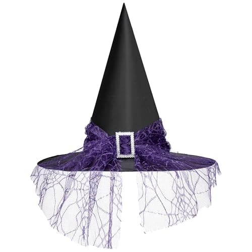 Womens Halloween Witch Hat, Lace Red Purple Wizard Hats - Women's Accessories