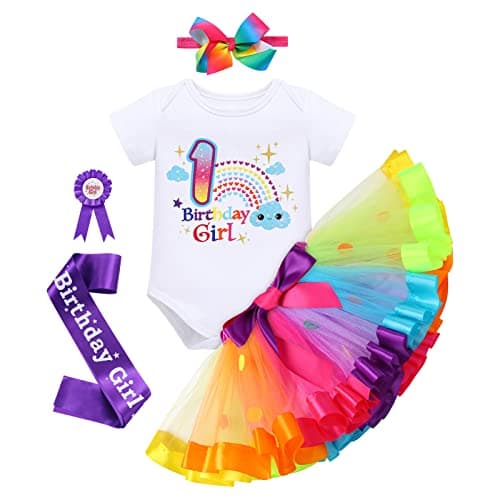 ODASDO Boho Rainbow Birthday Tutu Outfit for Baby Girl Toddler