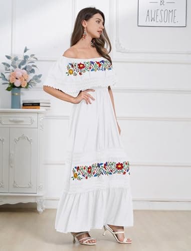 Mexican Off Shoulder Floral Maxi Dress for Women - Perfect for Summer Parties