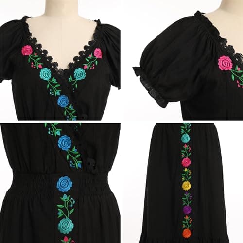 ABE-HIK Women's Floral Embroidered Mexican Fiesta Dress for Cinco de Mayo