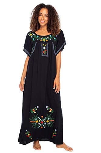 Mexican Embroidered Floral Maxi Dress for Women
