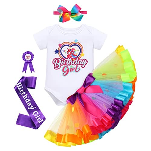 ODASDO Boho Rainbow Birthday Tutu Outfit for Baby Girl Toddler