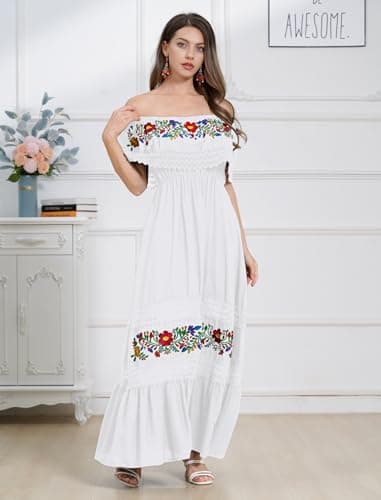 Mexican Off Shoulder Floral Maxi Dress for Women - Perfect for Summer Parties