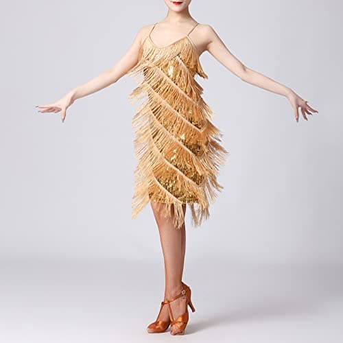 Latin Dance Dress for Adult Women with Sequins and Tassels