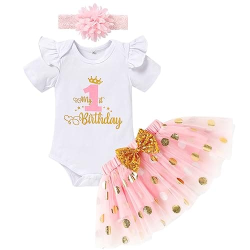 Onederland GRNSHTS Baby Girl First Birthday Romper & Tutu Skirt Outfit