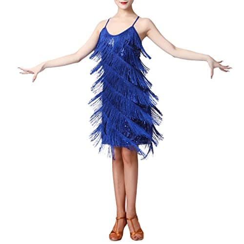 Latin Dance Dress for Adult Women with Sequins and Tassels