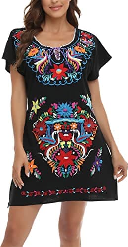 YZXDORWJ Women's Mexican V-Neck Fiesta Dress with Short Sleeves