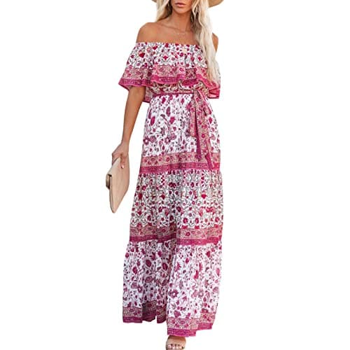 Mexican Floral Print Off The Shoulder Maxi Dress for Women