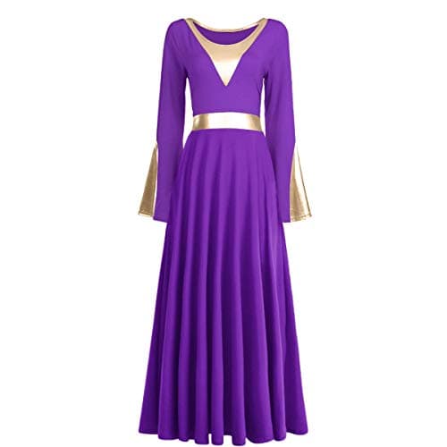 ODASDO Women Praise Dance Dress Metallic Maxi Robe