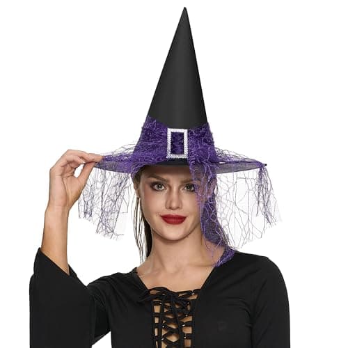 Womens Halloween Witch Hat, Lace Red Purple Wizard Hats - Women's Accessories