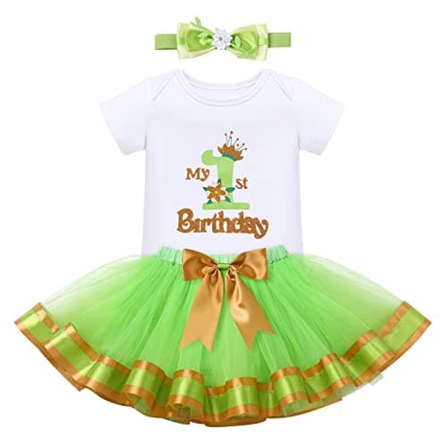 ODASDO Baby Girl First Birthday Outfit with Flower Print Tutu Skirt & Crown