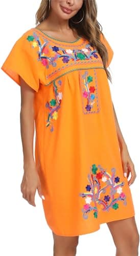YZXDORWJ Women's Mexican Embroidered Short Sleeve Dress