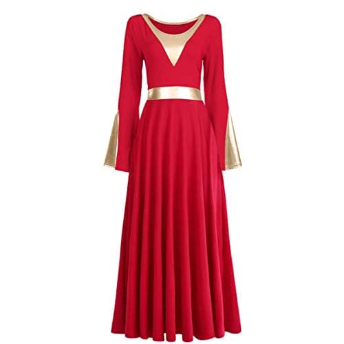 ODASDO Women Praise Dance Dress Metallic Maxi Robe