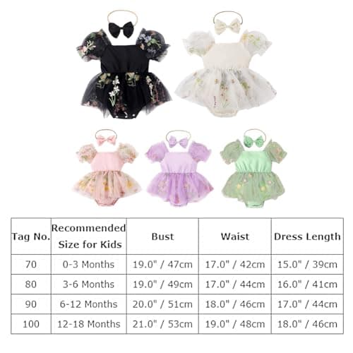Baby Girls Birthday Party Dress with Flower Embroidery Short Sleeve Sundress and Headband