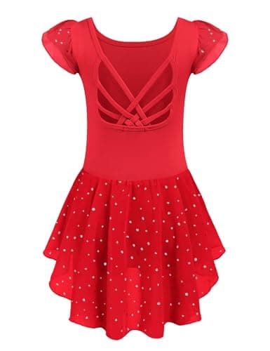 Arshiner Shiny Ruffle Sleeve Ballet Leotard with Skirt Dance Dresses