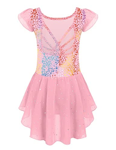Arshiner Shiny Ruffle Sleeve Ballet Leotard with Skirt Dance Dresses