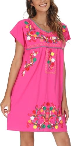 YZXDORWJ Women's Mexican Embroidered Short Sleeve Dress