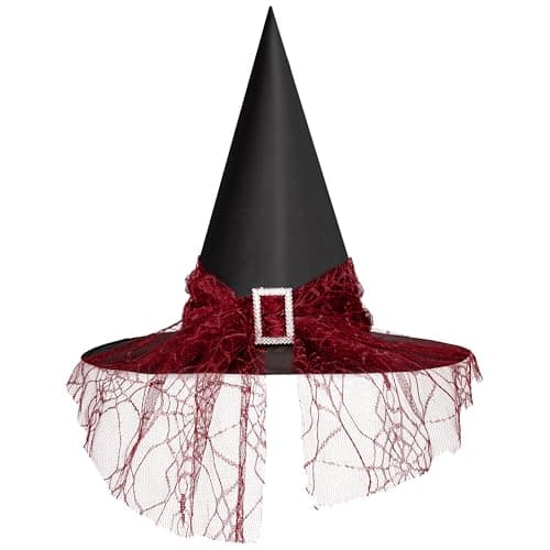 Womens Halloween Witch Hat, Lace Red Purple Wizard Hats - Women's Accessories