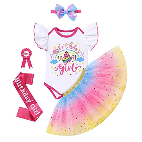 ODASDO Boho Rainbow Birthday Tutu Outfit for Baby Girl Toddler