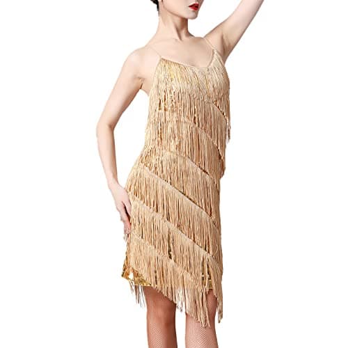 Latin Dance Dress for Adult Women with Sequins and Tassels