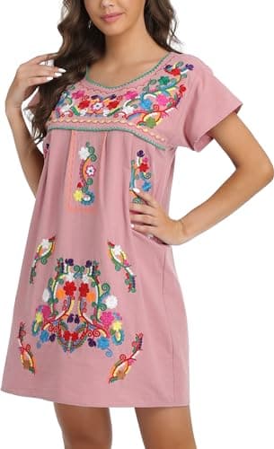 YZXDORWJ Women's Mexican Embroidered Short Sleeve Dress