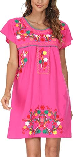 YZXDORWJ Women's Mexican Embroidered Short Sleeve Dress