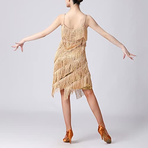 Latin Dance Dress for Adult Women with Sequins and Tassels