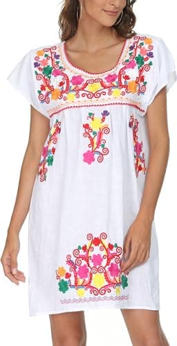 YZXDORWJ Women's Mexican Embroidered Short Sleeve Dress