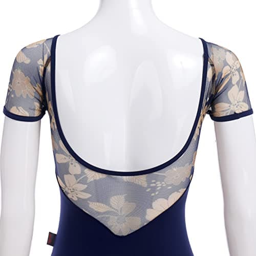 Women's Ballet Dance Leotard with Mesh Floral Back and Padded Bra for Gymnastics and Aerial Yoga