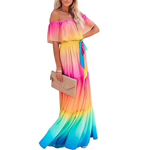 Mexican Floral Print Off The Shoulder Maxi Dress for Women