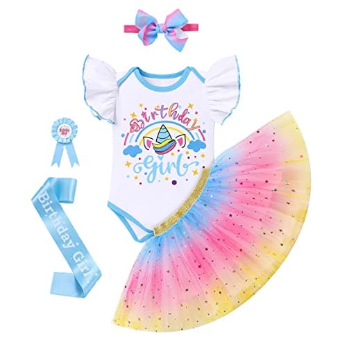ODASDO Boho Rainbow Birthday Tutu Outfit for Baby Girl Toddler