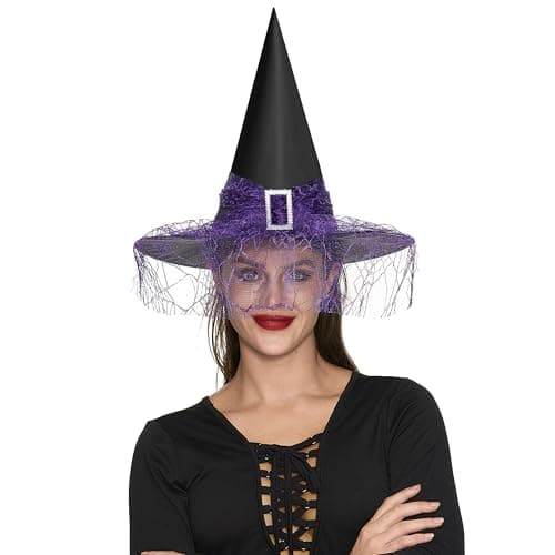 Womens Halloween Witch Hat, Lace Red Purple Wizard Hats - Women's Accessories