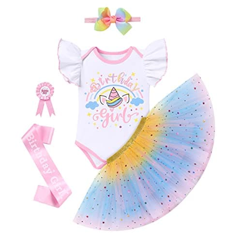 ODASDO Boho Rainbow Birthday Tutu Outfit for Baby Girl Toddler