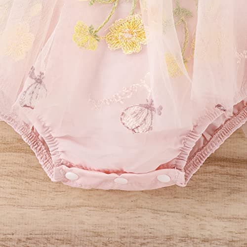 Baby Girls Birthday Party Dress with Flower Embroidery Short Sleeve Sundress and Headband