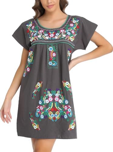 YZXDORWJ Women's Mexican Embroidered Short Sleeve Dress