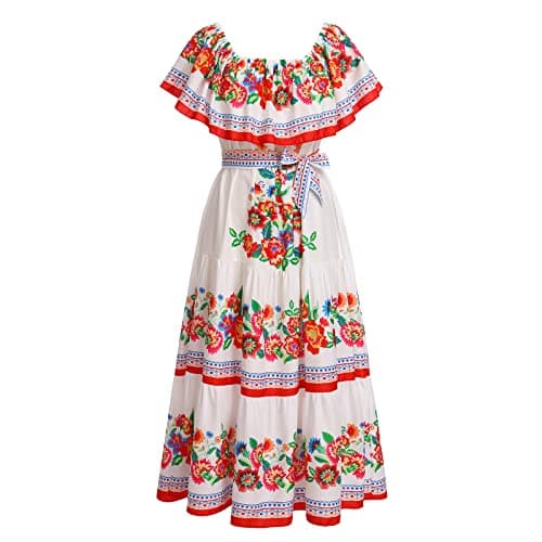 Mexican Floral Off Shoulder Maxi Dress for Women