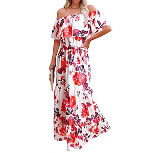 Mexican Floral Print Off The Shoulder Maxi Dress for Women