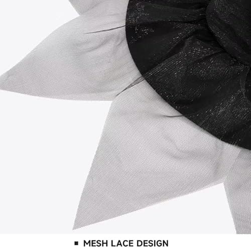 Halloween Ruched Witch Hat with Veil and Rose for Women