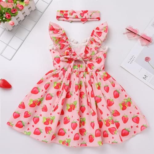 Toddler Girls Summer Printed Dress with Headband 2pc Set