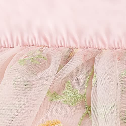 Baby Girls Birthday Party Dress with Flower Embroidery Short Sleeve Sundress and Headband