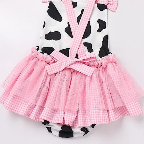 Baby Girls Cow Print Tulle Tutu Romper Dresses with Headband