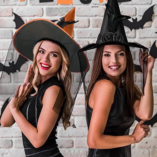 Women's Landisun Halloween Witch Hat with Half Veil