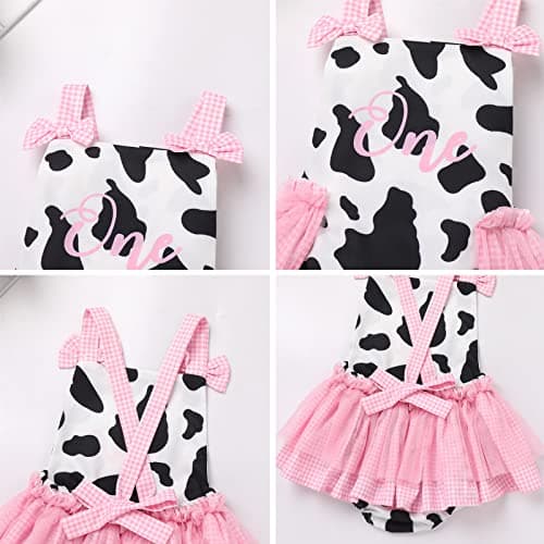 Baby Girls Cow Print Tulle Tutu Romper Dresses with Headband