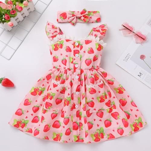 Toddler Girls Summer Printed Dress with Headband 2pc Set