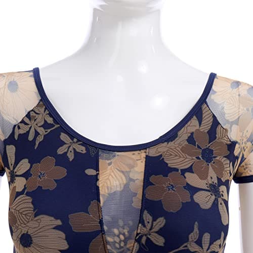 Women's Ballet Dance Leotard with Mesh Floral Back and Padded Bra for Gymnastics and Aerial Yoga
