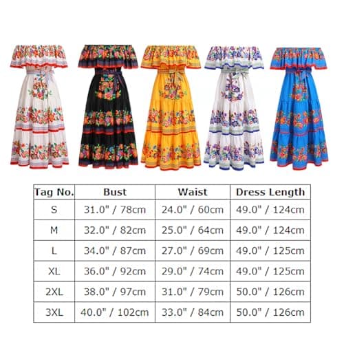 Off Shoulder Floral Print Mexican Maxi Dress for Women