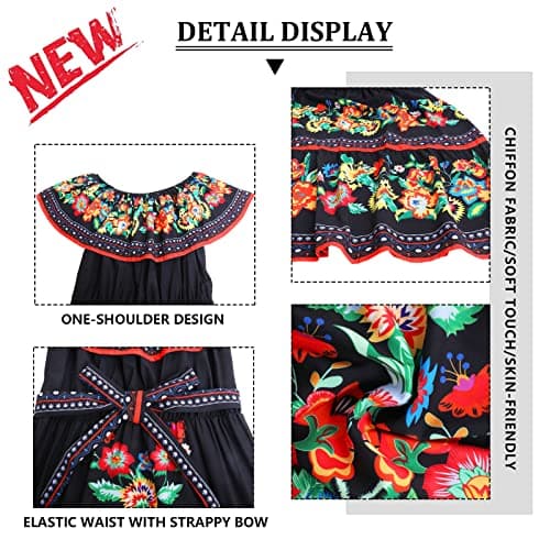 Mexican Floral Print Off The Shoulder Maxi Dress for Women